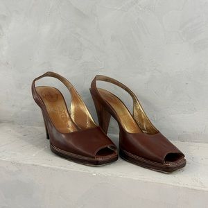 Prada Brown Sling Back Peep Toe Heels Size 39.5 EU